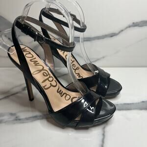 Sam Edelman Womans Classic Patent Black Faux Leather Eliza Heels Sz 8 Date Night